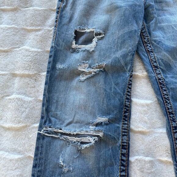 š„True Religion Section Straight Leg Holes Ripped Distressed Grunge Men Jeans 32 - Picture 12 of 16